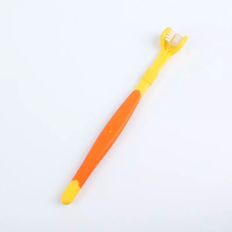 Escova de dentes de plástico para animais de estimação, 3 lados, remoção de tártaro, mau hálito, limpeza de boca, cuidados dentários para animais de estimação, boca de limpeza de gato