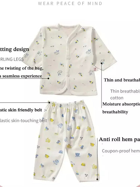 Roupas de bebê de 0 a 3 meses, recém-nascido, desenho animado, roupa íntima para casa, botão de algodão, roupas de bebê, meninas, meninos, manga longa + calças compridas