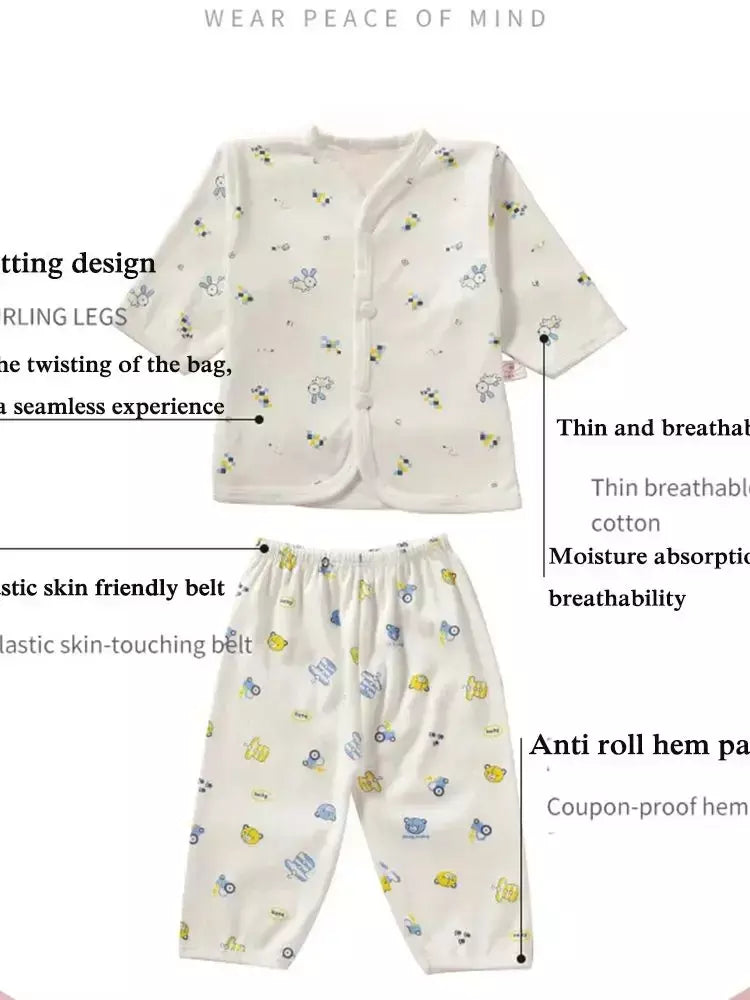 Roupas de bebê de 0 a 3 meses, recém-nascido, desenho animado, roupa íntima para casa, botão de algodão, roupas de bebê, meninas, meninos, manga longa + calças compridas