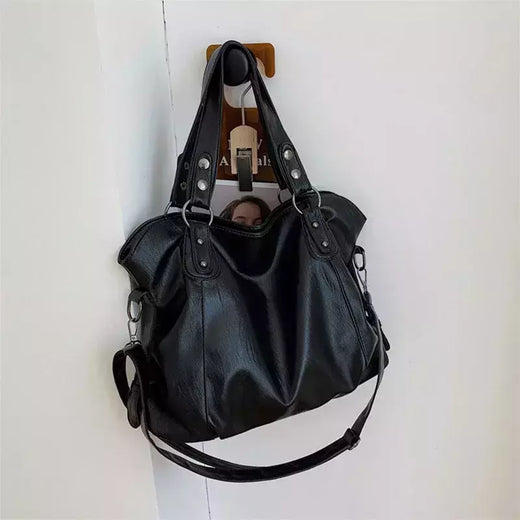 Bolsas de ombro pretas de grande capacidade para mulheres, bolsa de compras monocromática, couro macio, bolsa crossbody, sacola de viagem senhora