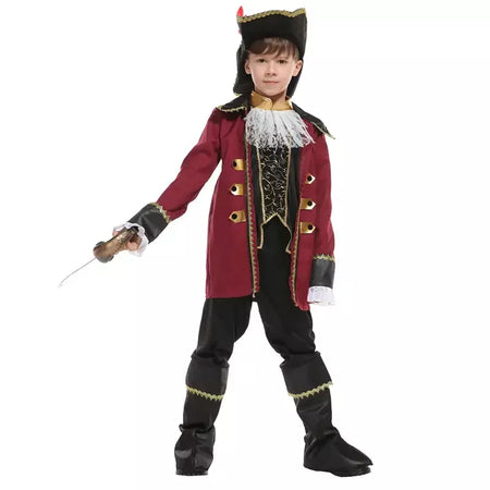 Menino cosplay piratas marinheiro traje terno com pirata tricórnio chapéu capitão jack cosplay conjunto com renda para o natal ano novo