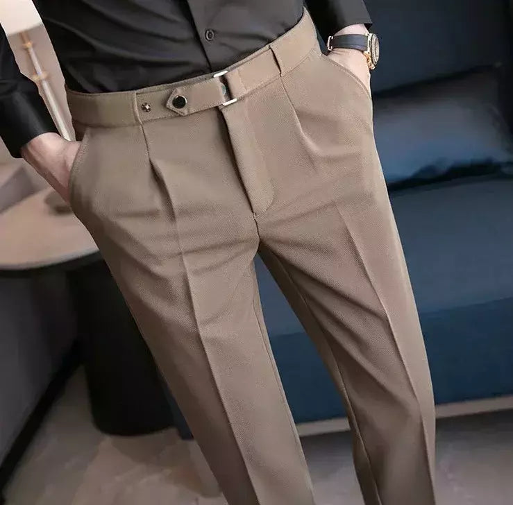 Calça de negócios justa masculina recortada, calça reta elástica, terno masculino de alfaiataria social, estiramento formal tressed, verão, 9 calças recortadas