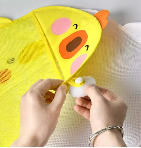 Qwz novo pato dos desenhos animados do bebê saco de malha do banheiro otário design para brinquedos de banho crianças formas animais pano areia brinquedos armazenamento net saco