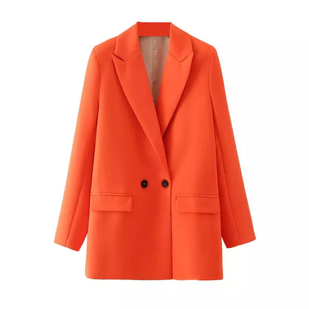 TRAF-Blazer de trespassado feminino, gola entalhada, manga comprida, chique, senhora do escritório, casaco vintage, casacos femininos, tops elegantes, moda