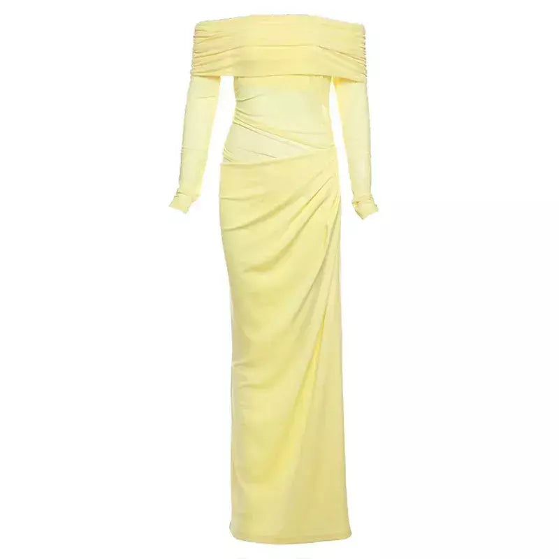 Oco sexy vestido longo feminino um ombro malha transparente festa noite vestido de malha verão moda cor sólida maxi vestidos