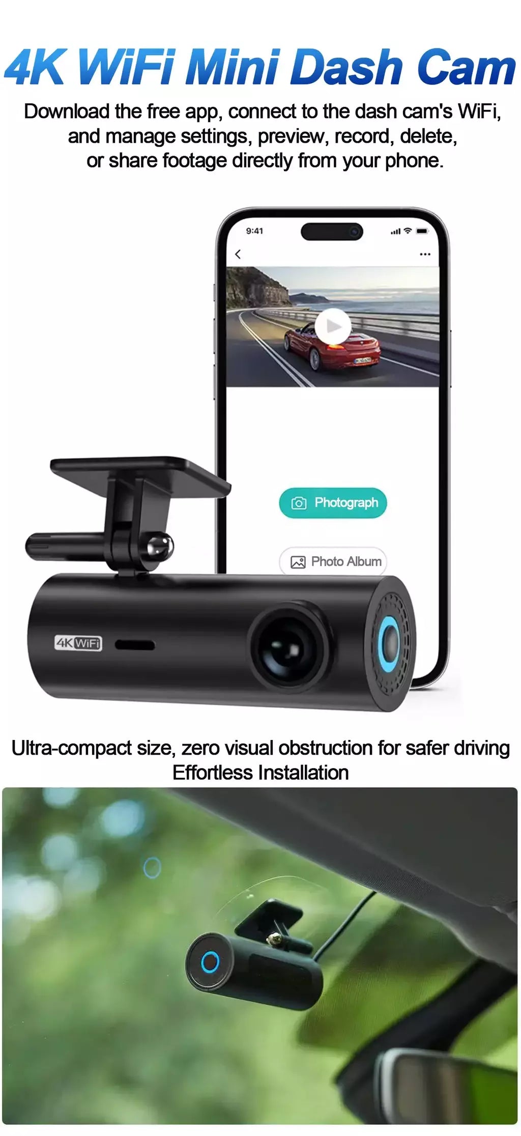 Dashcam para carro caixa preta gravadores de vídeo de condução 4k wifi mini câmera frontal traço cam 24h monitor estacionamento câmera gravação carro