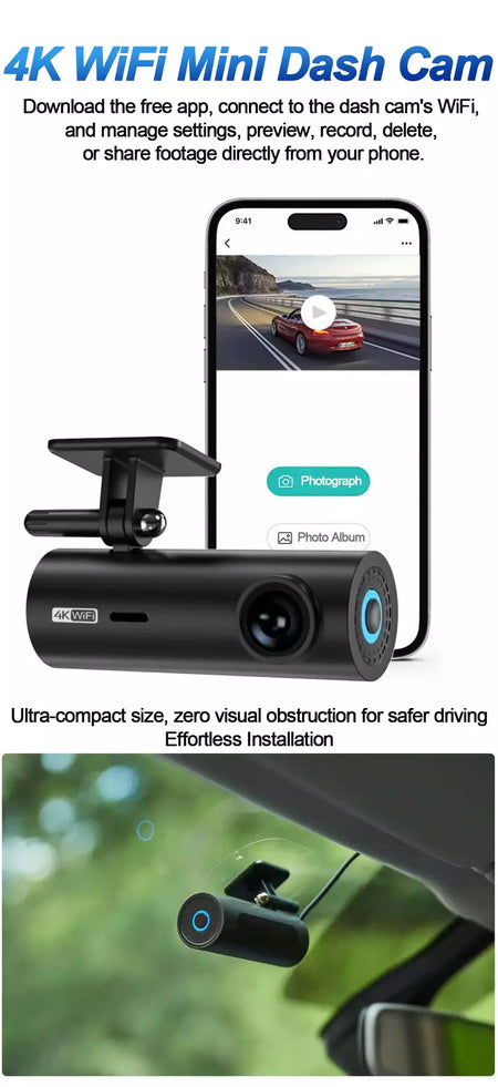 Dashcam para carro caixa preta gravadores de vídeo de condução 4k wifi mini câmera frontal traço cam 24h monitor estacionamento câmera gravação carro