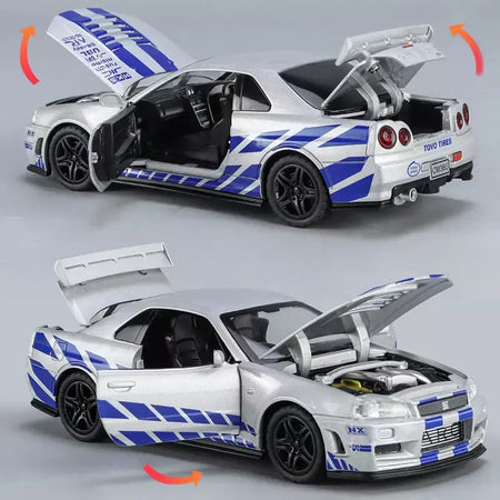 1:32 gtr r34 skyline simulação de liga rápida modelo de carro diecasts & veículos de brinquedo e carros furiosos decoração brinquedos para crianças menino