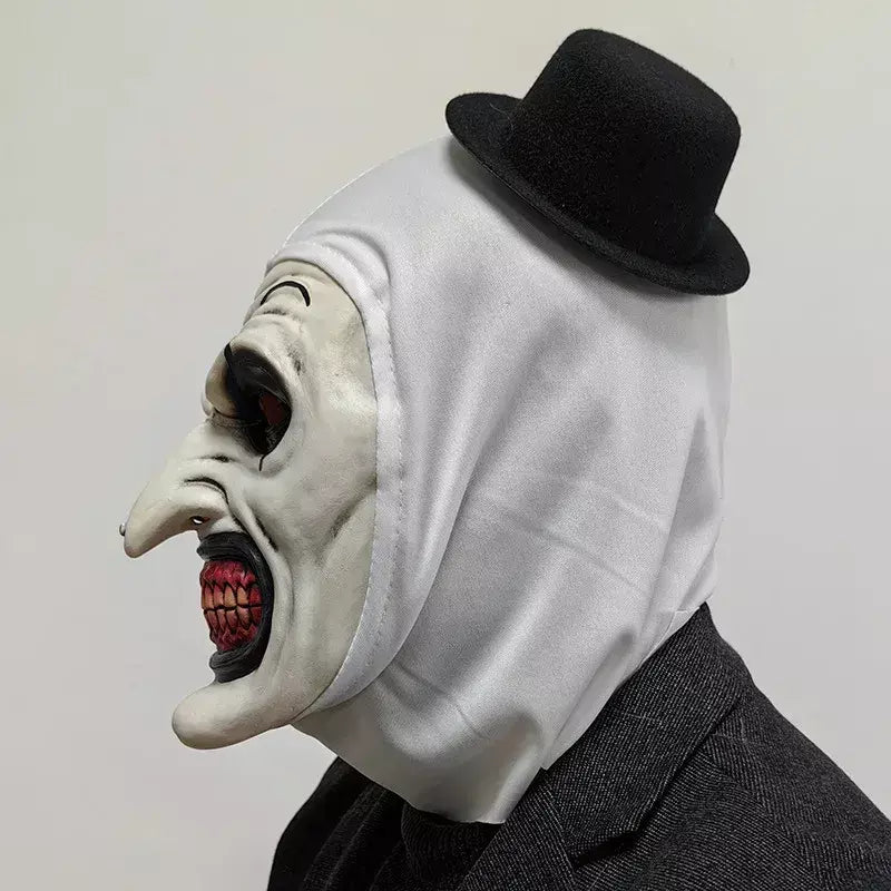 Horror Terrifier Palhaço Cosplay Máscara, Látex, Suave, Demônio, Mal, Coringa, Festa de Halloween, Fantasia, Adulto, Tamanho Único