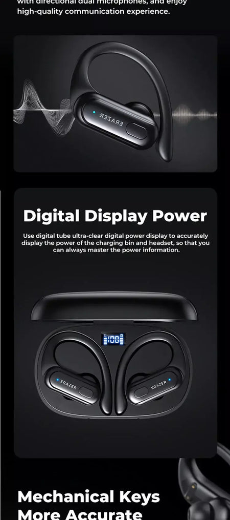 Erazer xt60pro esportes sem fio fones de ouvido bluetooth alta fidelidade redução ruído fone com microfone gancho