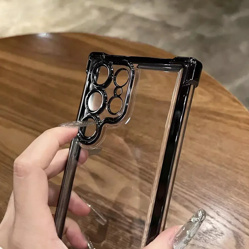 Chapeamento armadura transparente caso para samsung s25 ultra s24fe s23 fe s22 plus a54 a53 a55 a34 a35 a25 5g capa acrílica à prova de choque