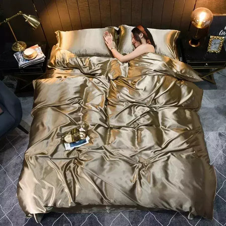 Luxo Satin Bedding Set Capa de edredão com fronha Estilo Europeu King Queen Size Confortável Bed Set Covers Folha de linho