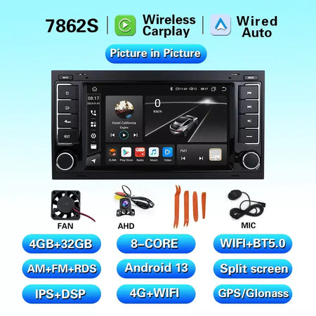 Leitor multimídia carro com Bluetooth, Android 13, 2 Din, Carplay para Touareg T5 Transporter, Volkswagen VW 2002-2010, Auto Bluetooth