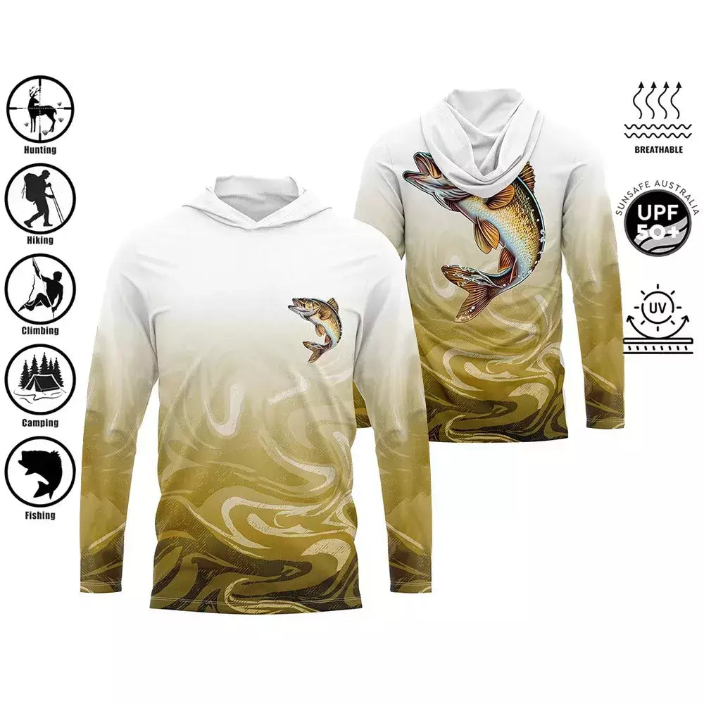 Camisa de pesca com capuz, camisa de pesca com capuz, proteção uv, padrão de moda ao ar livre, estampa de umidade, homem, vestuário de pesca