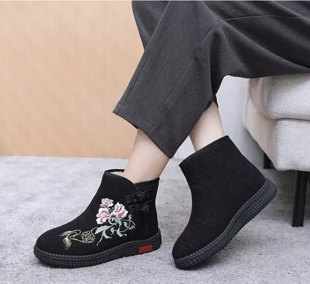 Sapatos de pano de inverno estilo étnico botas mujer sapatos femininos zapatos botas curtas quentes mulher bootie bordado algodão botas femininas