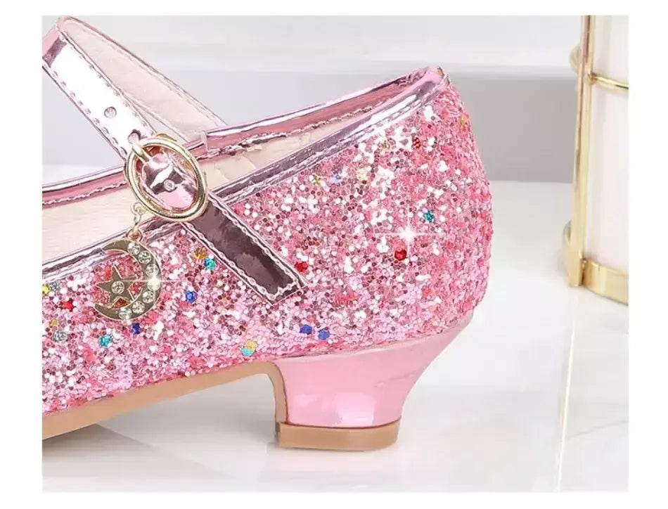 Meninas sapatos crianças salto alto glitter sandálias de cristal moda fivela crianças princesa sapato dança estudante desempenho sapatos de couro