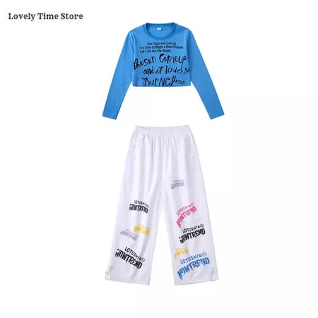 Meninas hip hop letras colheita topo graffiti joggers calças crianças k-pop roupas de dança de rua conjunto crianças menina grupo streetwear traje