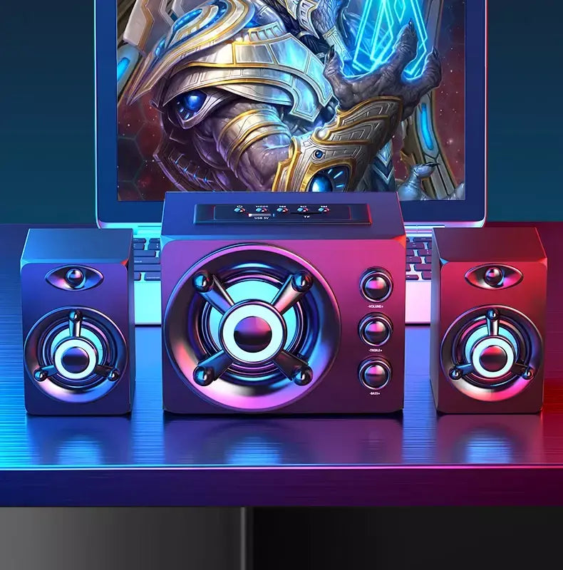 Alta-falantes estéreo 3d de alta fidelidade colorido led luz pesada aux usb com fio sem fio bluetooth áudio home theater barra de som surround tv