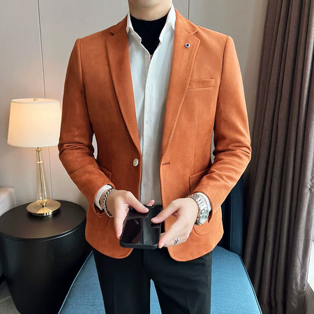 Nova Moda Terno Casaco dos homens Slim Fit Deerskin Veludo Elegante Luxo Blazer Casaco Negócios Casual Casamento Plus Size Terno 4XL-S