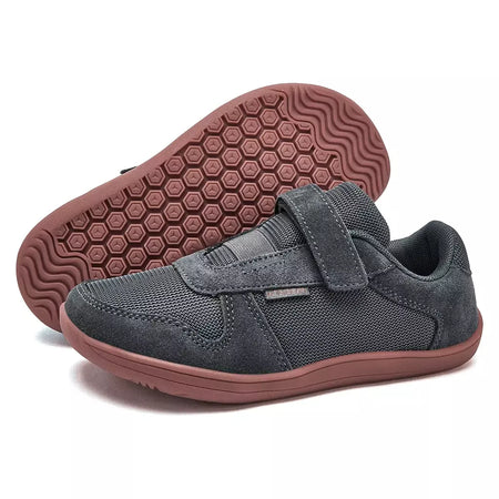 Hobibear crianças dedo do pé largo sapatos descalços pouco/grande/criança gancho loop minimalista tênis malha de couro artificial sapatos leves