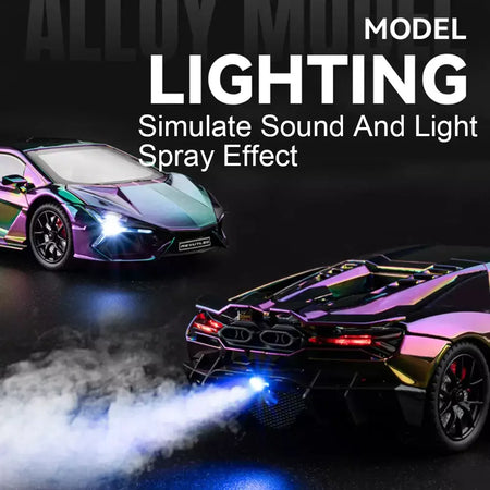 1:24 escala revuelto modelo em miniatura brinquedo carros esportivos liga diecast supercars som luz portas abertas puxar para trás para crianças presentes