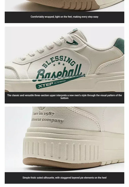 Xtep Board Shoes para homens 2025 primavera antiderrapante embrulho confortável retro sola grossa moda casual sapatos brancos 975119310050