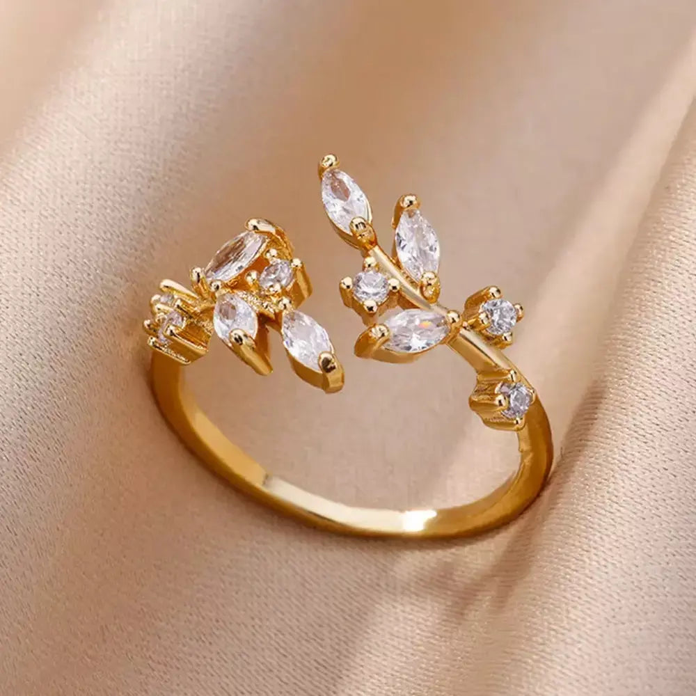 Anéis geométricos de zircônia de aço inoxidável para mulheres luxo mau olhado cor dourada ajustável na moda casamento estética jewerly presente