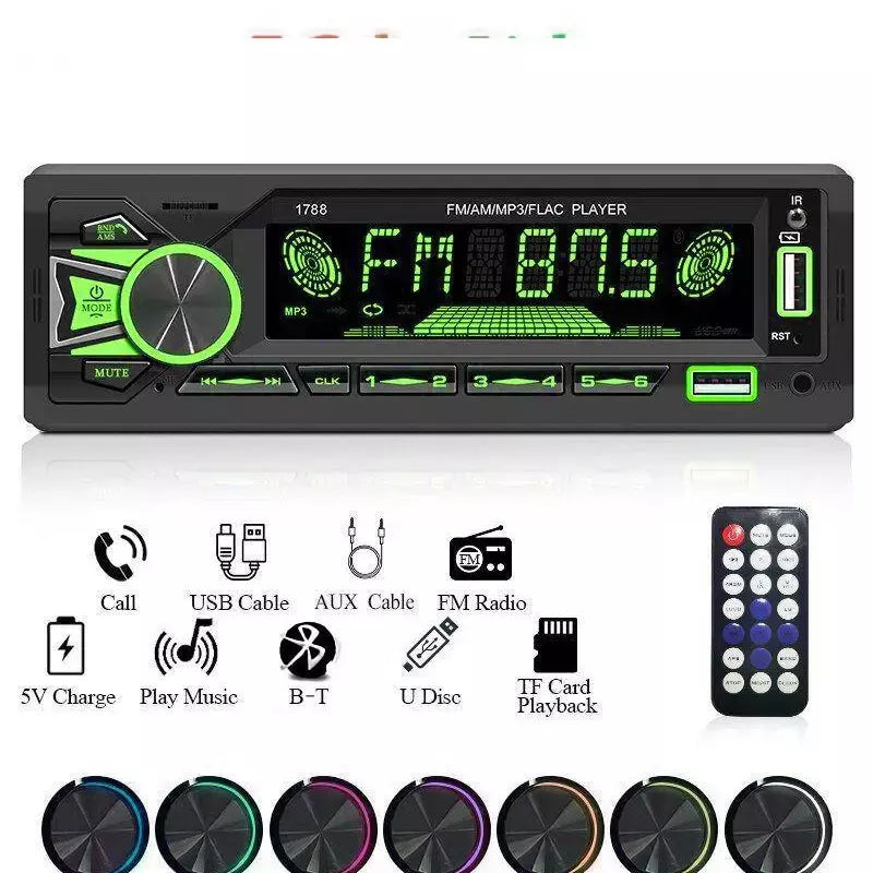 Universal 1 DIN Car MP3 Player B-tooth WIRELESS, Rádio FM, Entrada USB/TF/AUX, Carregador Rápido, Display de Tempo, Estéreo Multimídia para A