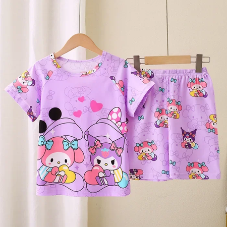 Novo verão crianças pijamas conjunto de 2 peças roupas de ar condicionado para meninos meninas bebê manga curta roupas para casa na moda