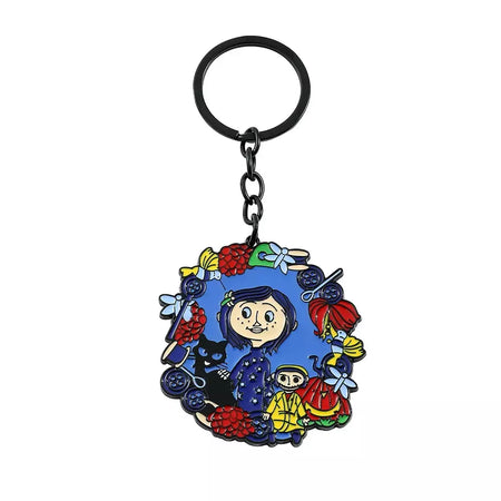 Figura de desenho animado Coraline e chaveiro de porta secreta, filme de anime emocionante de fantasia, pingente esmaltado, chaveiros, presentes de ornamento