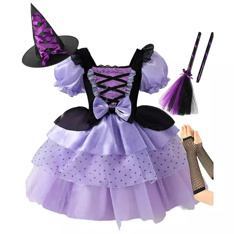 Vestido de menina de halloween vampiro vestido fofo para meninas crianças vestido de princesa roxo roupas legais lolita fantasia de festa de carnaval