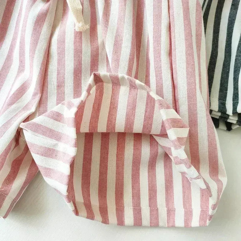 Primavera verão meninos listrado calças soltas bebê menina vintage casual linho algodão harlan calças crianças rendas-up calça crianças roupas