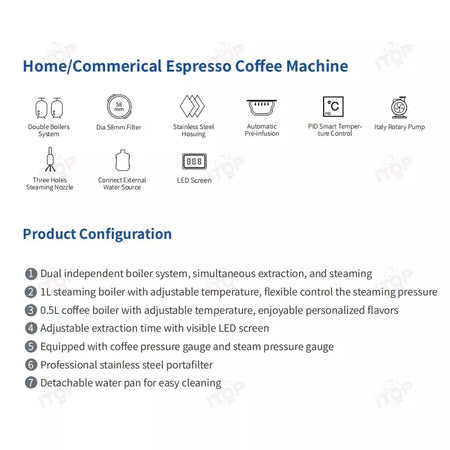 Bomba rotativa máquina de café casa/comercial máquina de café expresso 0.5l + 1l boliers controle de temperatura pid conectar água externa