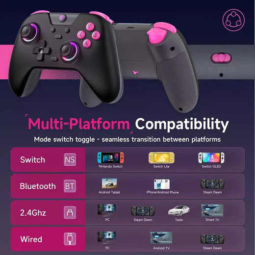 Controlador de jogos sem fio EasySMX X05 Bluetooth Gamepad compatível com PC/Switch/Telefone/TV/Steam, efeito Hall RGB, preto