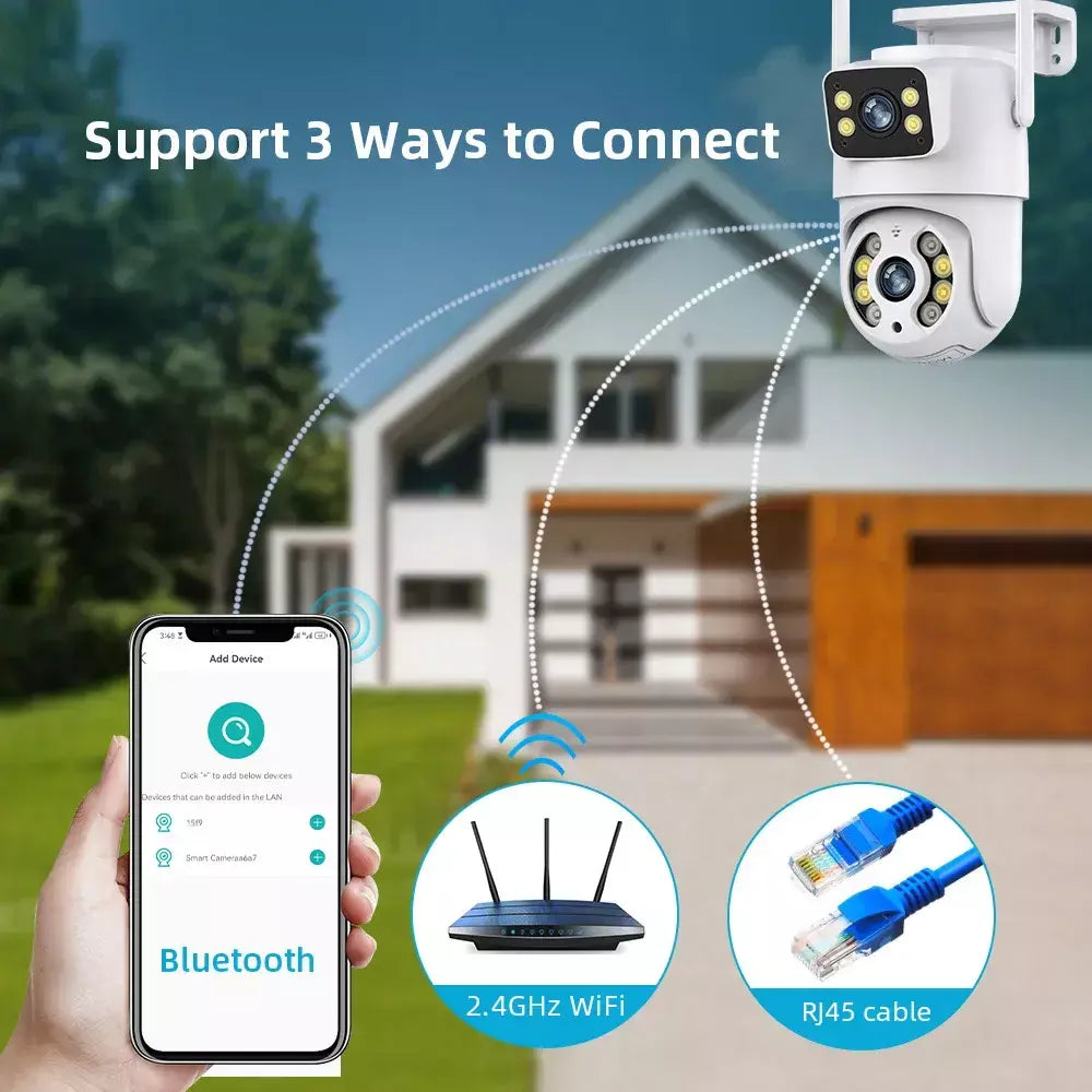 Tuya 8mp wifi câmera ip ptz lente dupla tela dupla detecção manual cor cheia visão noturna câmera de vigilância segurança ao ar livre