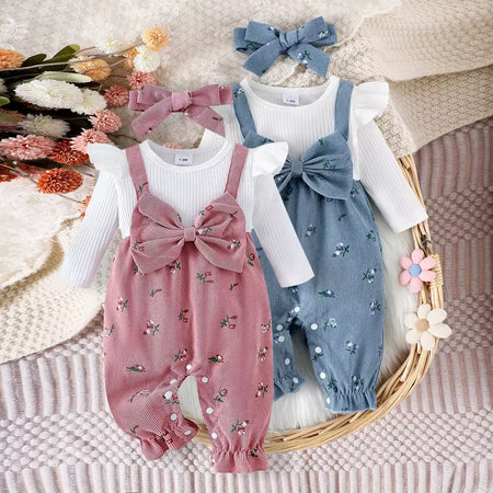 Citgeett outono infantil bebê meninas manga longa macacão floral impressão retalhos arco macacões bonito bandana conjunto de roupas