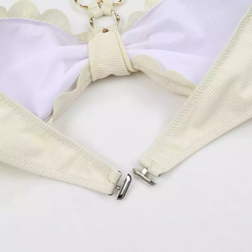 Conjunto sexy de biquíni feminino, sutiã de renda, mini saia, férias de praia, fato de banho feminino casual, 2 peças, verão