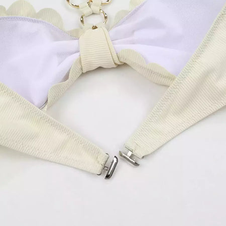 Conjunto sexy de biquíni feminino, sutiã de renda, mini saia, férias de praia, fato de banho feminino casual, 2 peças, verão