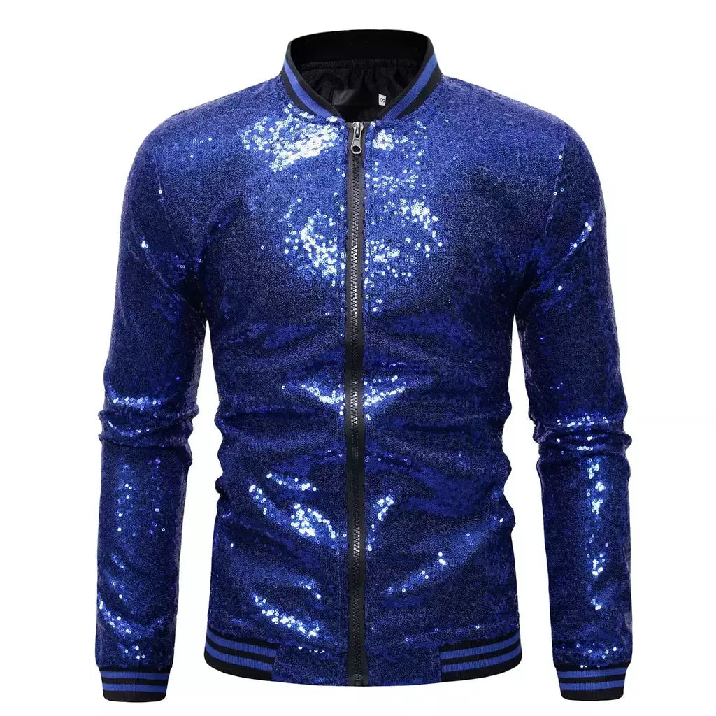 Brilhante Sequins Sparkle Bomber Jacket Homens 2023 Mais Novo Ouro Glitter Listrado Zipper Mens Jaquetas E Casacos Festa Dance Show Roupas