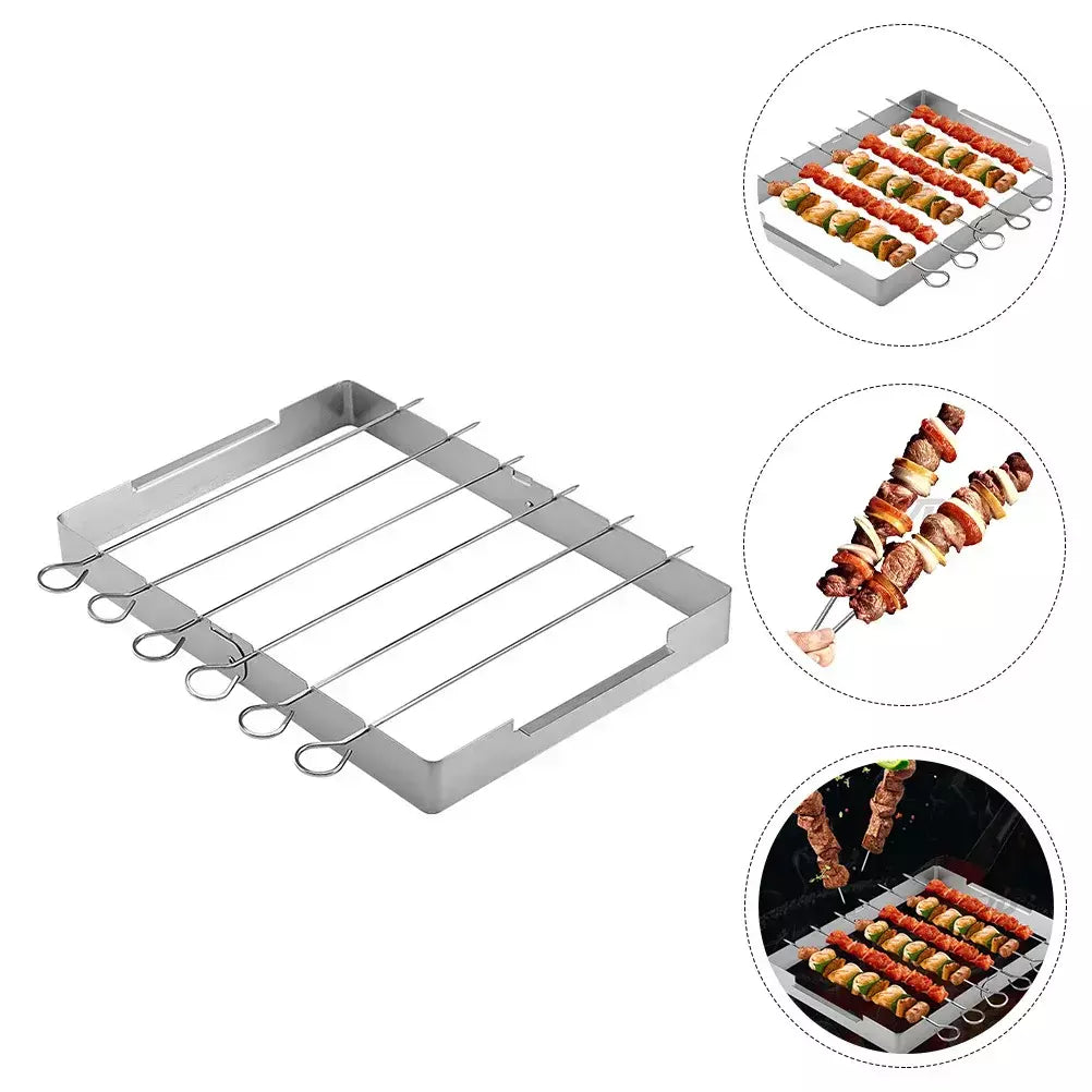Grelha portátil churrasco suporte kebab espeto rack de aço inoxidável churrasco shish kabob espetos aço grelhar casa ao ar livre grills ferramentas