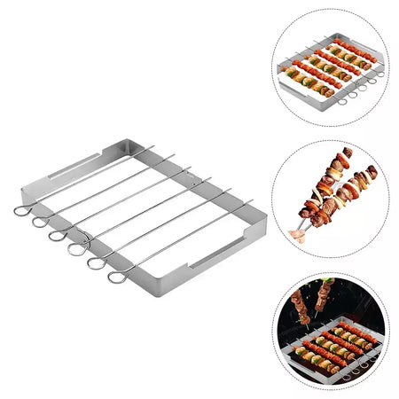 Grelha portátil churrasco suporte kebab espeto rack de aço inoxidável churrasco shish kabob espetos aço grelhar casa ao ar livre grills ferramentas