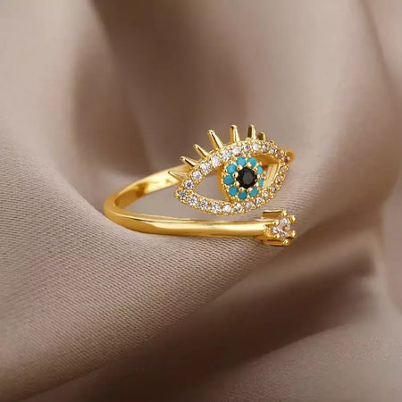 Anéis geométricos de zircônia de aço inoxidável para mulheres luxo mau olhado cor dourada ajustável na moda casamento estética jewerly presente