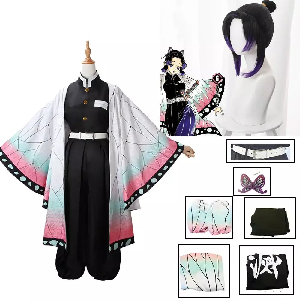 Anime kimetsu não yaiba kochou kochou shinobu cosplay traje demônio slayer kochou uniformes perucas cabelos halloween para crianças adulto