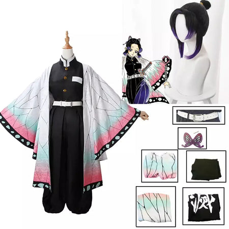Anime kimetsu não yaiba kochou kochou shinobu cosplay traje demônio slayer kochou uniformes perucas cabelos halloween para crianças adulto