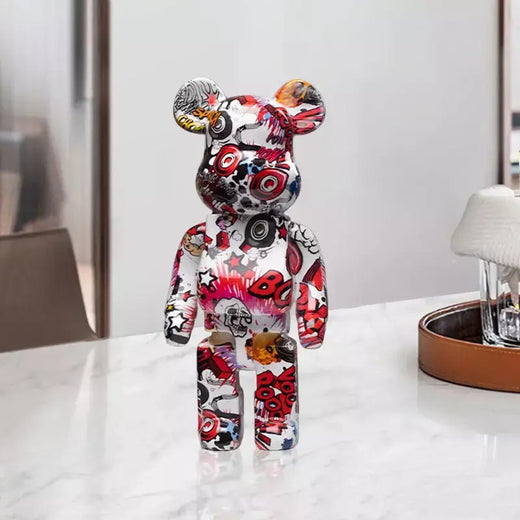 27cm/10 polegadas graffiti urso estatueta decoração de casa animal abstrato ornamento armazenamento pote de dinheiro moderna sala escultura decoração de mesa