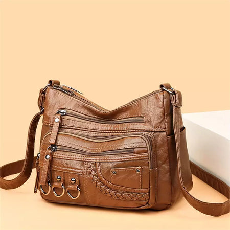 Bolsa de bolso multi couro PU vintage feminina, bolsas de ombro transversais femininas, bolsas de design de luxo, alta qualidade, 2023