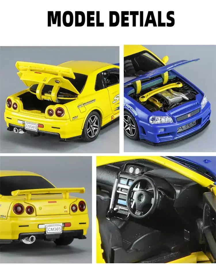 1:32 gtr r34 skyline simulação de liga rápida modelo de carro diecasts & veículos de brinquedo e carros furiosos decoração brinquedos para crianças menino
