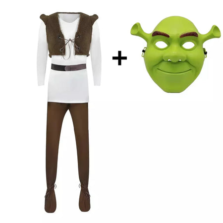 Filme monstro shrek cosplay trajes máscara shrek topo colete calças para homens desempenho role play halloween carnaval festa roupas