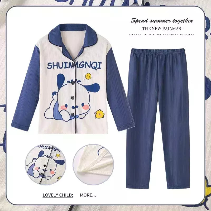 Sanrio Cinnamon Kuromi Pijama infantil, pijama solto, cardigã casual, manga longa, minha melodia, roupas de anime kawaii, gola aleta
