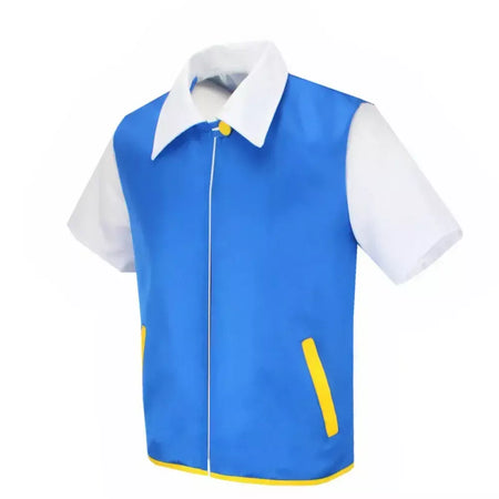 Anime dos desenhos animados cinza ketchum trainer jaqueta azul traje p-pokemoning ir jaqueta azul chapéus luvas para meninos meninas cosplay para festa
